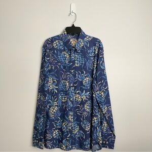 Brooks Brothers Button Down Shirt Printed Pineapples Blue Size Medium NWOT